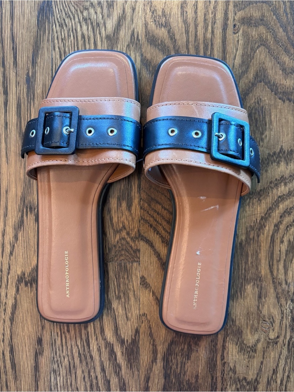 Anthropologie Leather Two-Tone Buckle Slide Sandals | Women’s EU 37/6.5